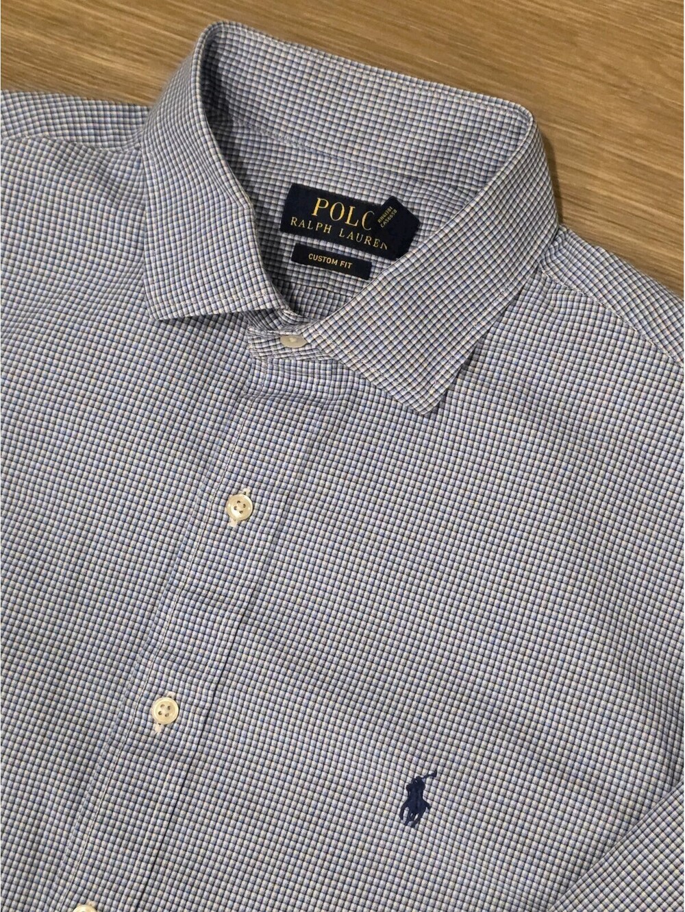 Polo Ralph Lauren Custom Fit Blue Check Dress Shirt Mens Size 17 34/35